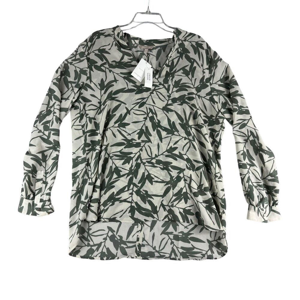 Banana Republic Top Women's Extra Large Green Leaf Print Keyhole Back Boho NWT
